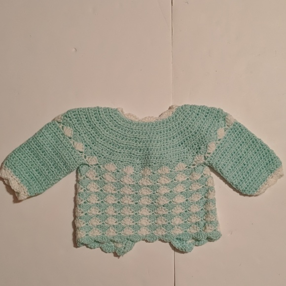 Grandma Made Crochet Sweater & Hat 0 -3 M Mint - Picture 6 of 8